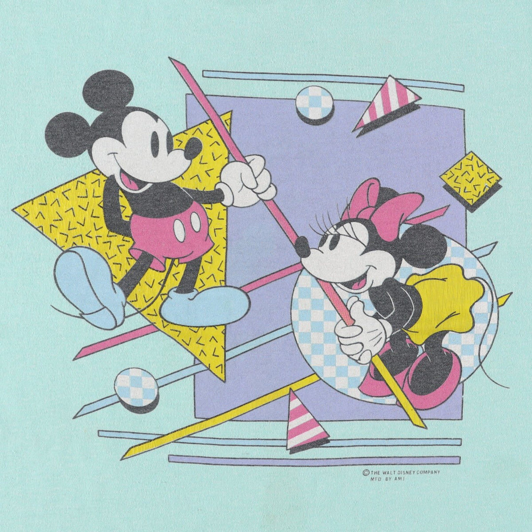 MICKEY MOUSE MINNIE MOUSE Mickey Mouse Minnie Mouse character print T-shirt women's M equivalent vintage unclear Mint green Vintage Second Hand