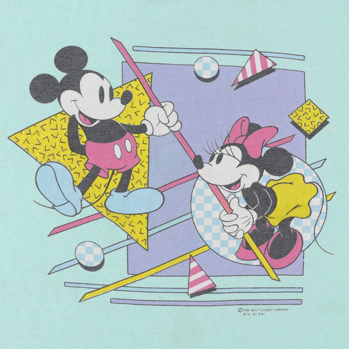 MICKEY MOUSE MINNIE MOUSE Mickey Mouse Minnie Mouse character print T-shirt women's M equivalent vintage unclear Mint green Vintage Second Hand