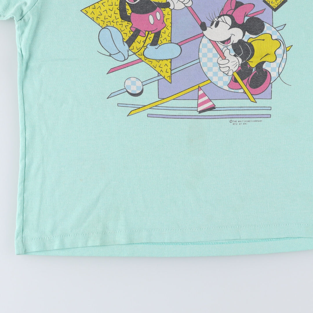 MICKEY MOUSE MINNIE MOUSE Mickey Mouse Minnie Mouse character print T-shirt women's M equivalent vintage unclear Mint green Vintage Second Hand