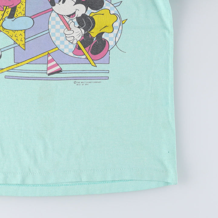 MICKEY MOUSE MINNIE MOUSE Mickey Mouse Minnie Mouse character print T-shirt women's M equivalent vintage unclear Mint green Vintage Second Hand
