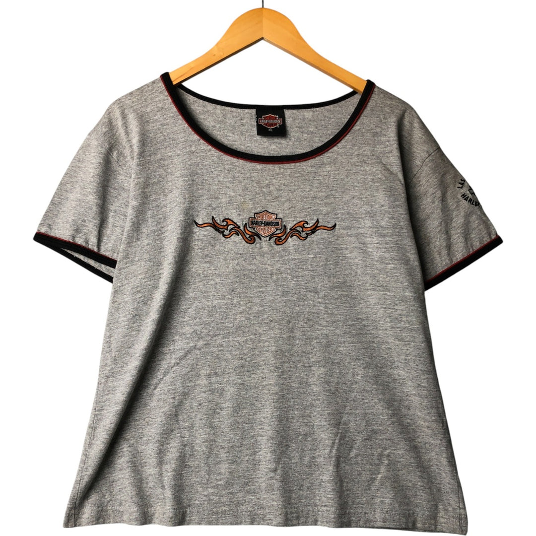 Harley-Davidson Ringer T-Shirt, Made in USA, Women's Size XL cotton gray type Vintage Second Hand