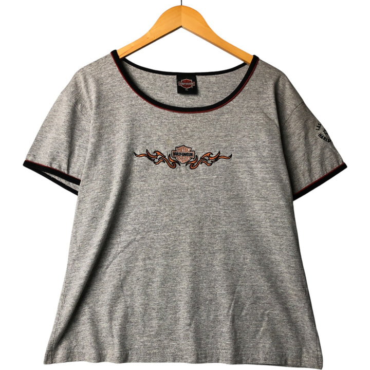 Harley-Davidson Ringer T-Shirt, Made in USA, Women's Size XL cotton gray type Vintage Second Hand