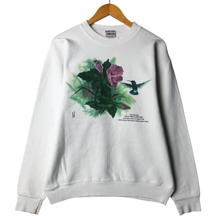Vintage 90'S Oneta David Wenzel Art Print Sweatshirt, Made in USA, Men's Size L polyester white type Vintage Second Hand