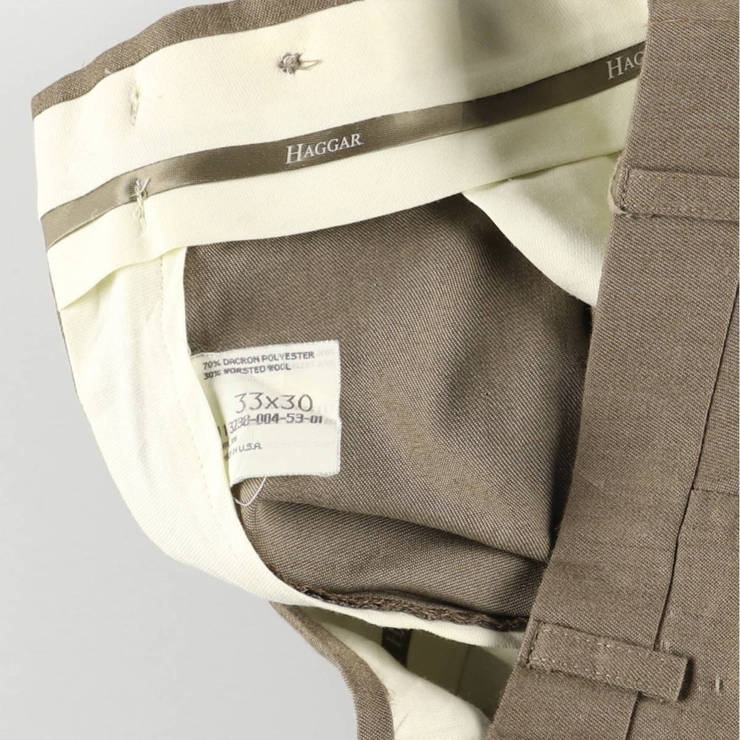 Haggar Three-pleat Slacks, Made in USA, Men's, Size W32, Vintage polyester Beige type Vintage Second Hand
