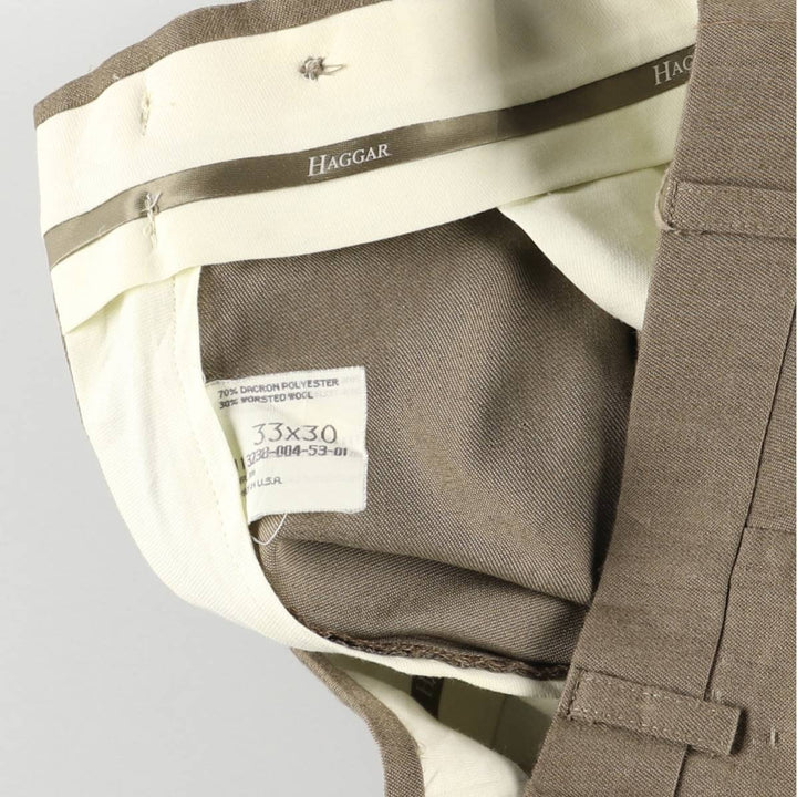Haggar Three-pleat Slacks, Made in USA, Men's, Size W32, Vintage polyester Beige type Vintage Second Hand