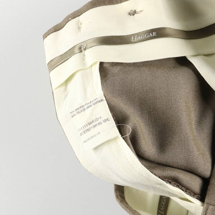 Haggar Three-pleat Slacks, Made in USA, Men's, Size W32, Vintage polyester Beige type Vintage Second Hand