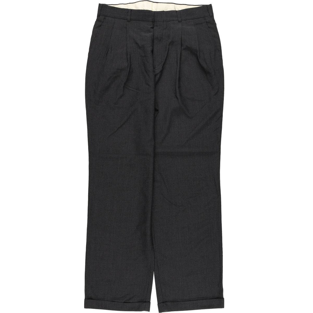 Haggar Check Pattern Two-pleat Slacks Pants for Men, W33 polyester black type Vintage Second Hand