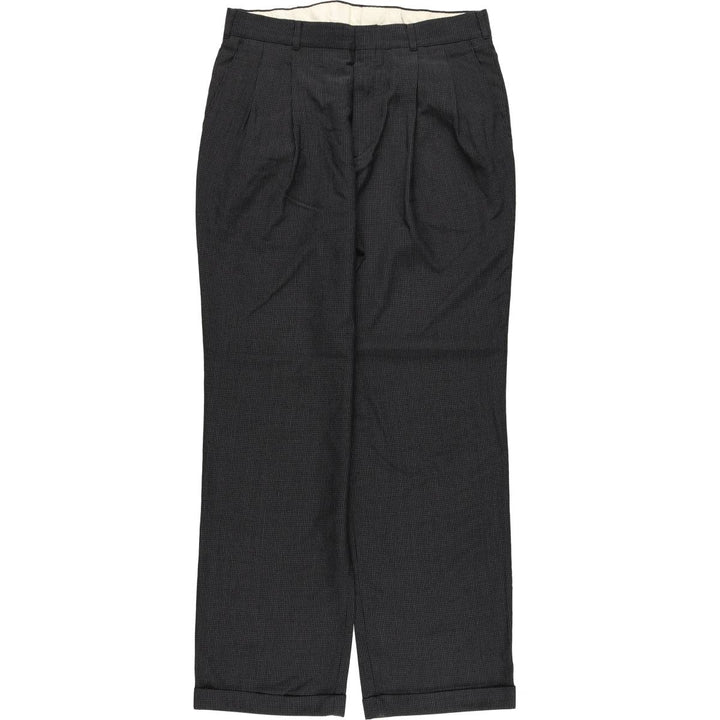 Haggar Check Pattern Two-pleat Slacks Pants for Men, W33 polyester black type Vintage Second Hand