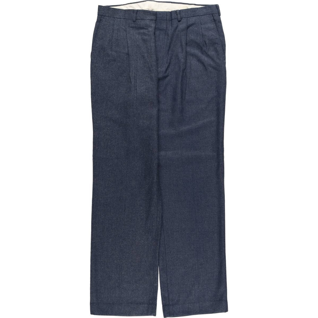 Vintage two-pleat slacks for men, size W32 polyester navy blue type Vintage Second Hand