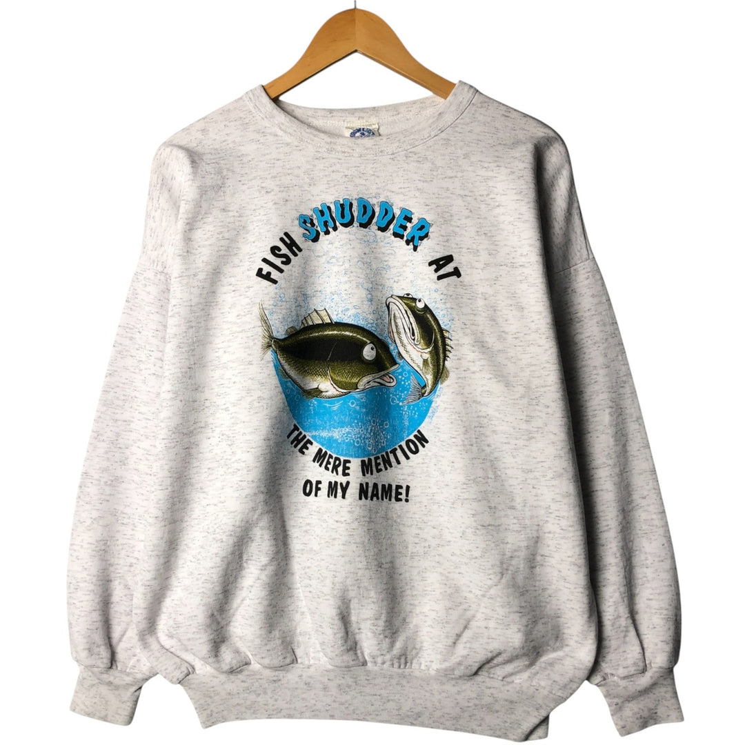 Vintage MOON LIGHT fish and animal print sweatshirt, made in Canada, size L, men's. polyester gray type Vintage Second Hand