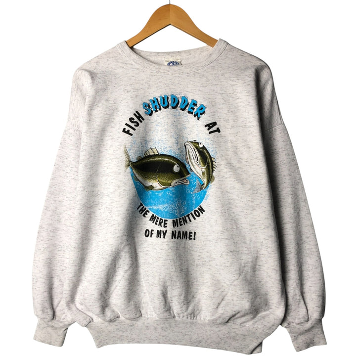 Vintage MOON LIGHT fish and animal print sweatshirt, made in Canada, size L, men's. polyester gray type Vintage Second Hand