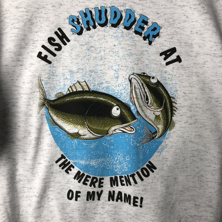 Vintage MOON LIGHT fish and animal print sweatshirt, made in Canada, size L, men's. polyester gray type Vintage Second Hand