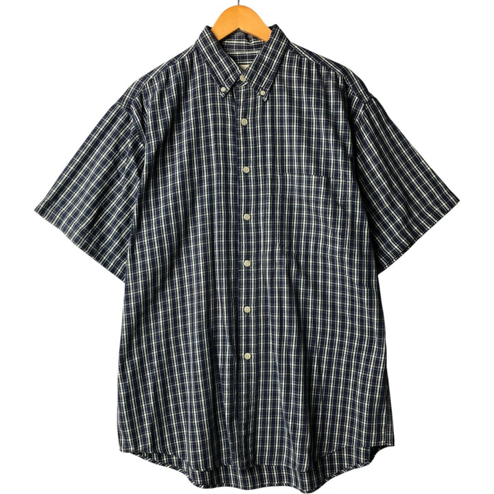 Eddie Bauer Tartan Check Short Sleeve Button-Down Check Shirt, Men's M Size cotton navy blue type Vintage Second Hand