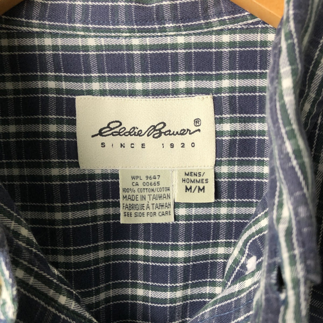 Eddie Bauer Tartan Check Short Sleeve Button-Down Check Shirt, Men's M Size cotton navy blue type Vintage Second Hand