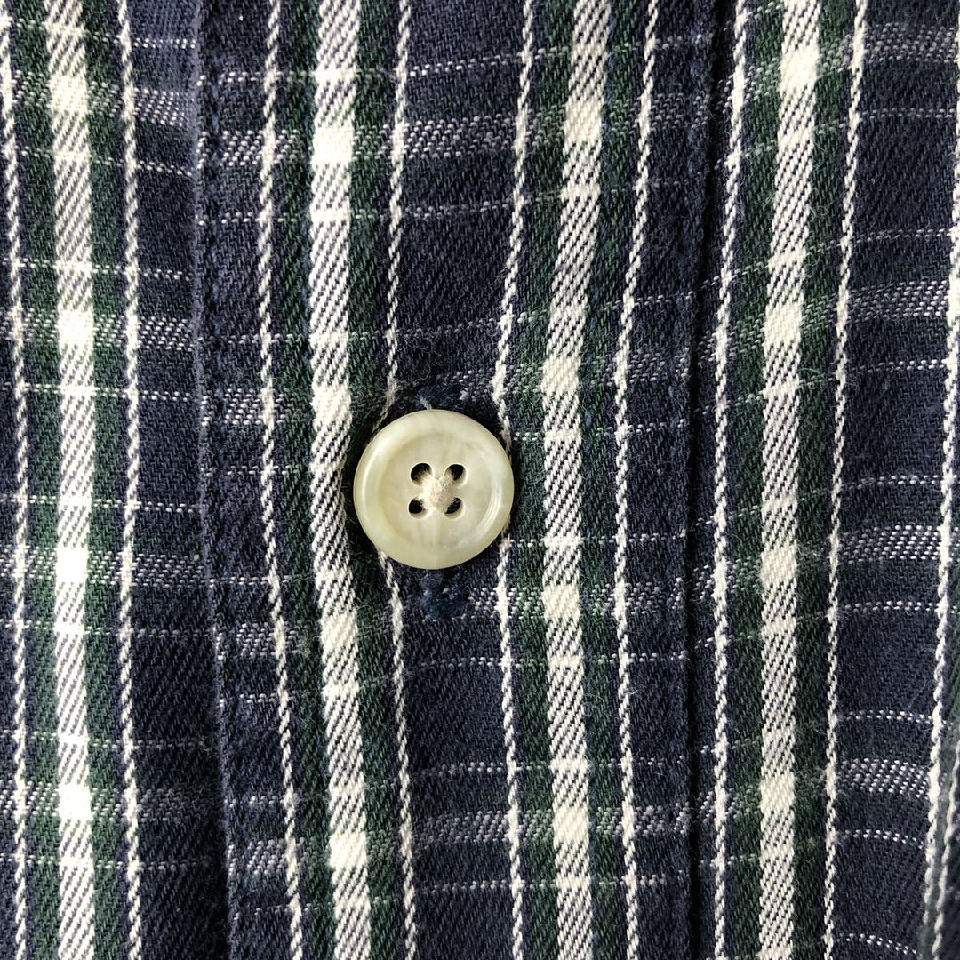 Eddie Bauer Tartan Check Short Sleeve Button-Down Check Shirt, Men's M Size cotton navy blue type Vintage Second Hand