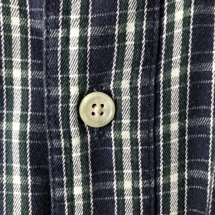 Eddie Bauer Tartan Check Short Sleeve Button-Down Check Shirt, Men's M Size cotton navy blue type Vintage Second Hand