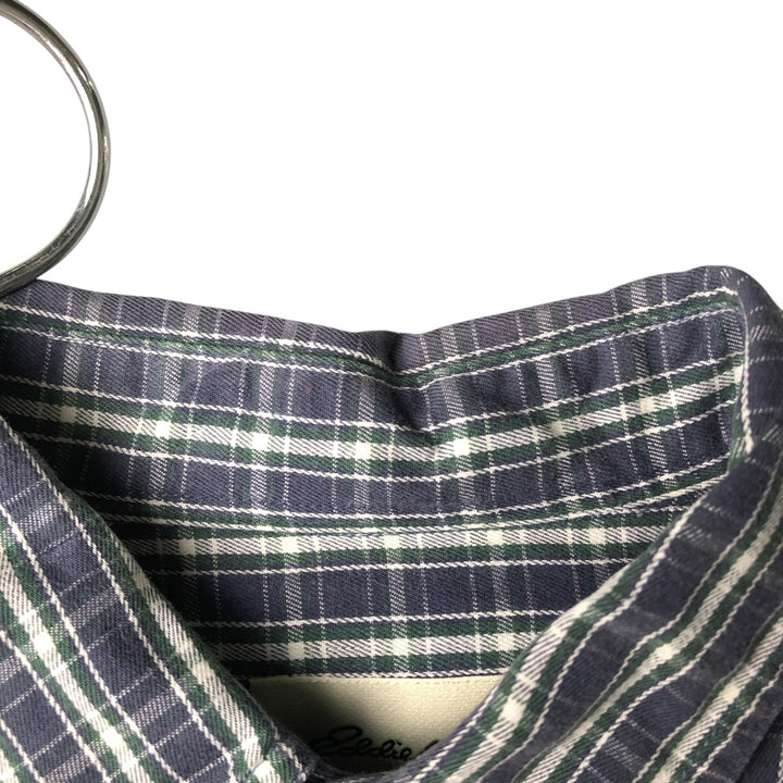 Eddie Bauer Tartan Check Short Sleeve Button-Down Check Shirt, Men's M Size cotton navy blue type Vintage Second Hand