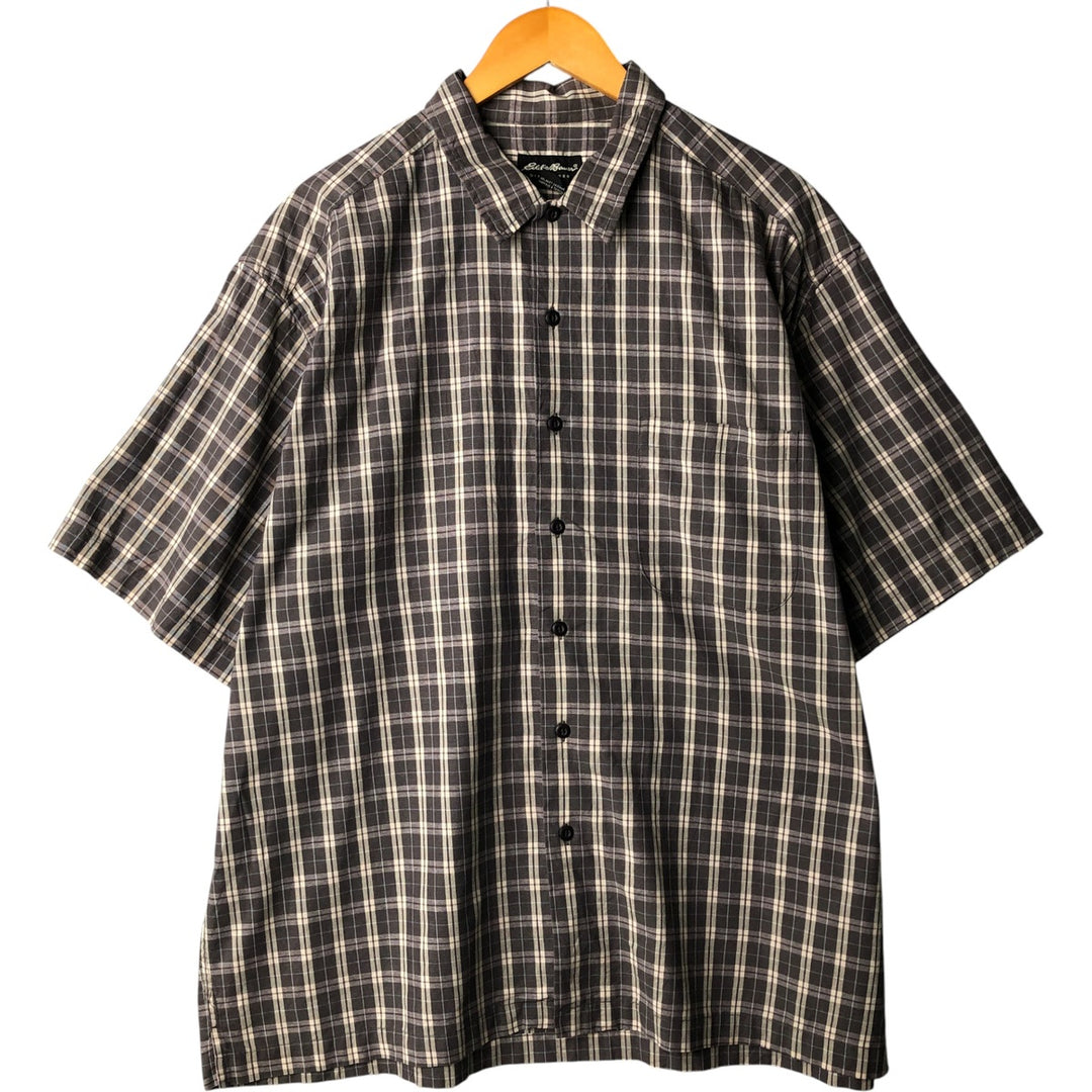Eddie Bauer Short Sleeve Cotton Check Shirt, Box Shirt, Men's XL cotton gray type Vintage Second Hand