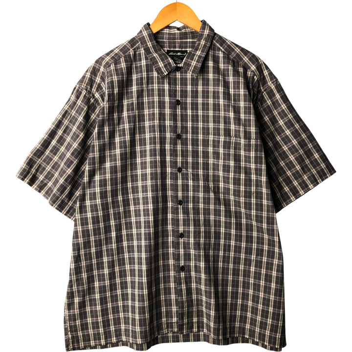 Eddie Bauer Short Sleeve Cotton Check Shirt, Box Shirt, Men's XL cotton gray type Vintage Second Hand