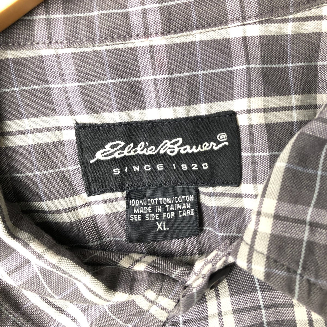 Eddie Bauer Short Sleeve Cotton Check Shirt, Box Shirt, Men's XL cotton gray type Vintage Second Hand