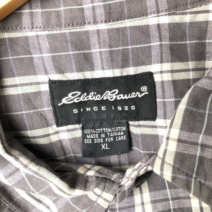 Eddie Bauer Short Sleeve Cotton Check Shirt, Box Shirt, Men's XL cotton gray type Vintage Second Hand