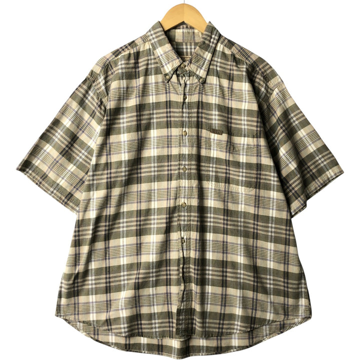 90s-00'S WOOLRICH Short Sleeve Button-Down Check Shirt, Men's Size XL cotton Khaki type Vintage Second Hand