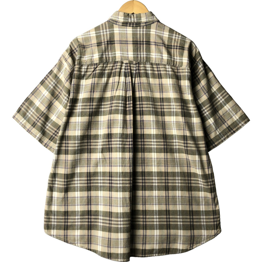90s-00'S WOOLRICH Short Sleeve Button-Down Check Shirt, Men's Size XL cotton Khaki type Vintage Second Hand