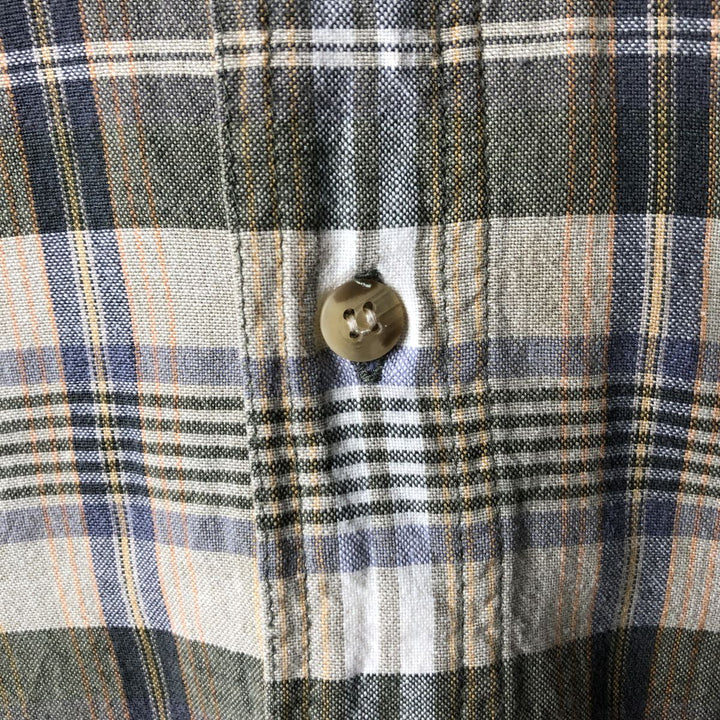 90s-00'S WOOLRICH Short Sleeve Button-Down Check Shirt, Men's Size XL cotton Khaki type Vintage Second Hand