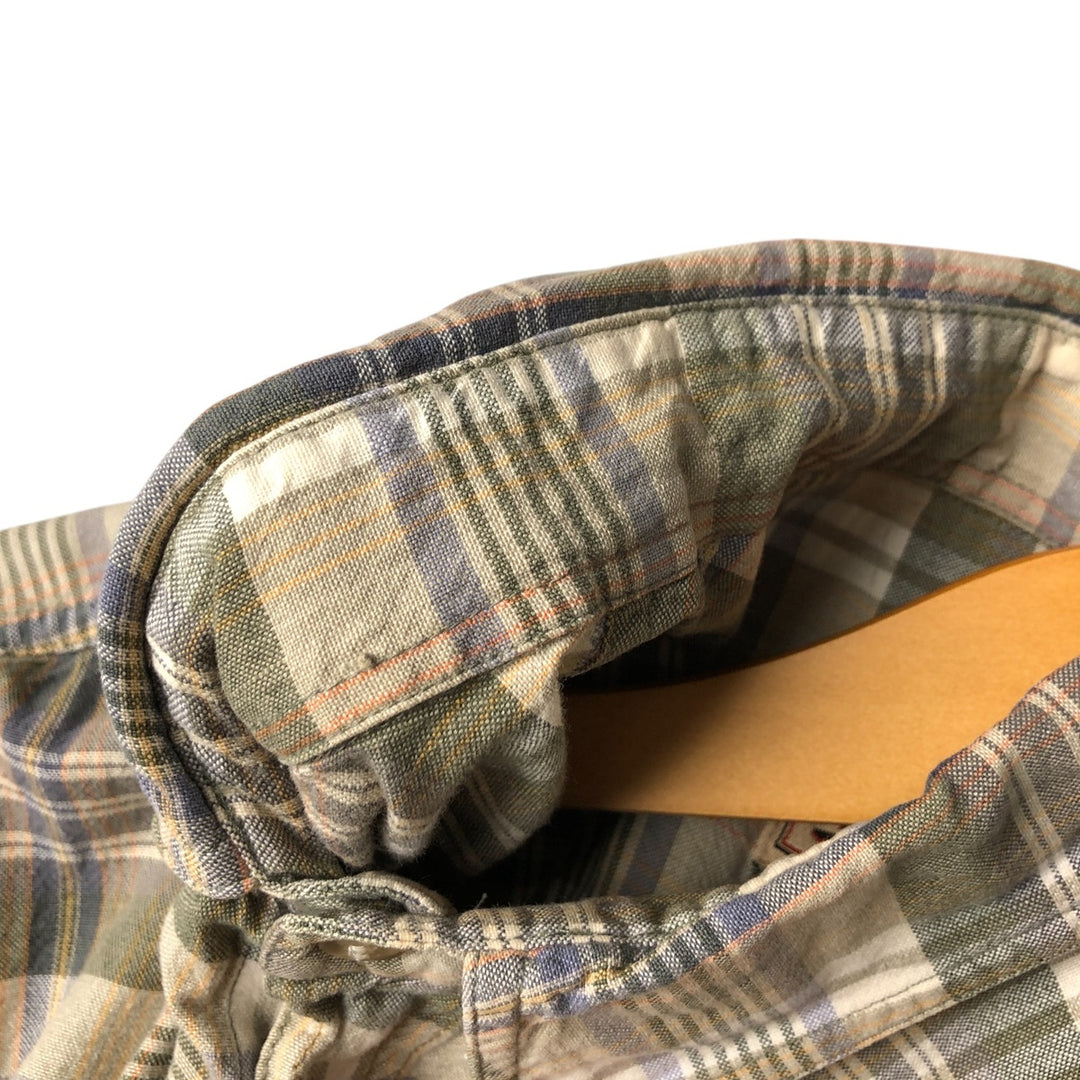 90s-00'S WOOLRICH Short Sleeve Button-Down Check Shirt, Men's Size XL cotton Khaki type Vintage Second Hand