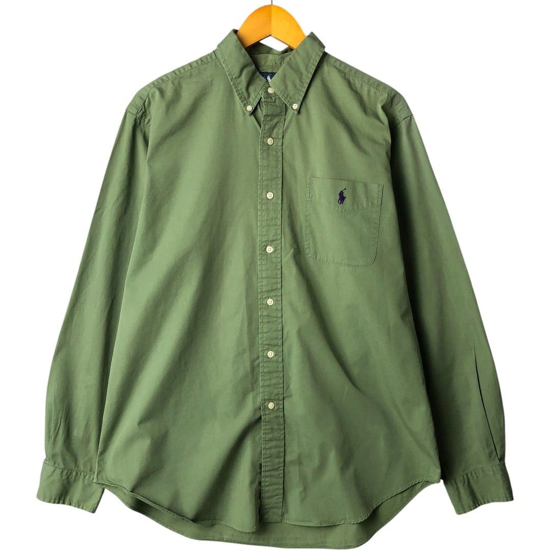 Ralph Lauren long sleeve button down shirt, men's size L cotton green type Vintage Second Hand