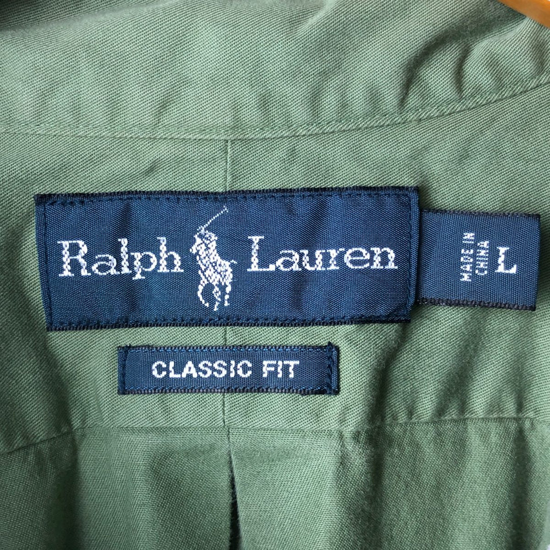 Ralph Lauren long sleeve button down shirt, men's size L cotton green type Vintage Second Hand