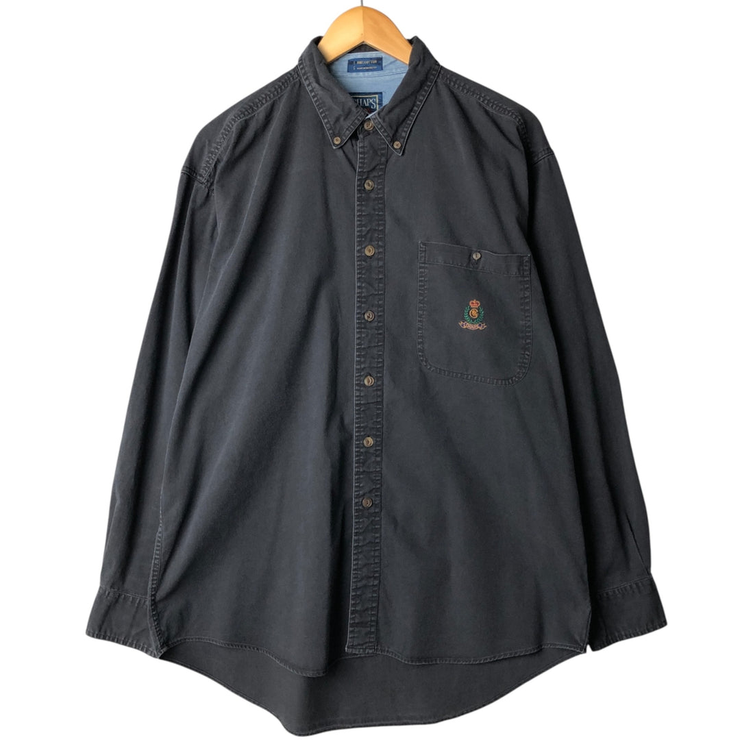 Vintage 1980'S Ralph Lauren Chaps long-sleeved button-down shirt, size L, men's cotton black type Vintage Second Hand
