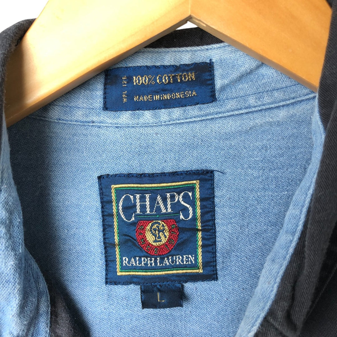 Vintage 1980'S Ralph Lauren Chaps long-sleeved button-down shirt, size L, men's cotton black type Vintage Second Hand