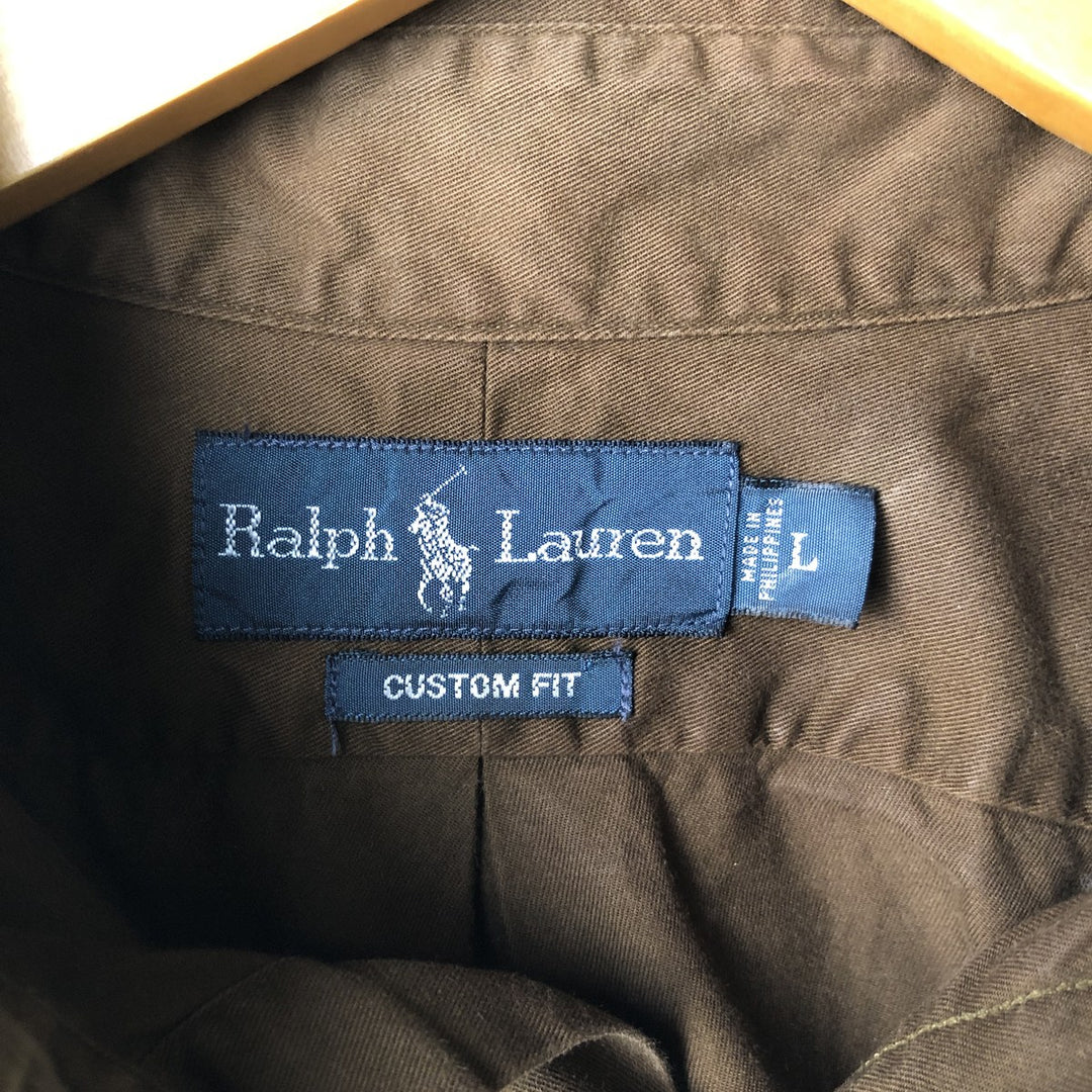 Ralph Lauren CUSTOM FIT long sleeve button down shirt, men's size L cotton brown type Vintage Second Hand