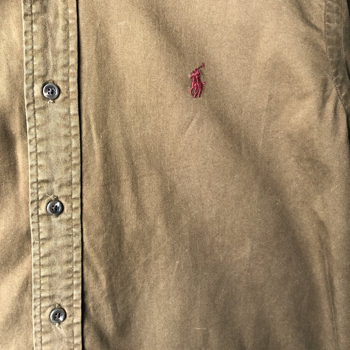 Ralph Lauren CUSTOM FIT long sleeve button down shirt, men's size L cotton brown type Vintage Second Hand