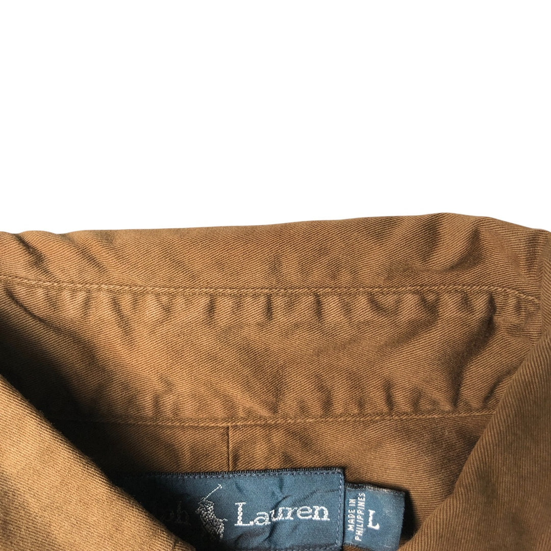 Ralph Lauren CUSTOM FIT long sleeve button down shirt, men's size L cotton brown type Vintage Second Hand
