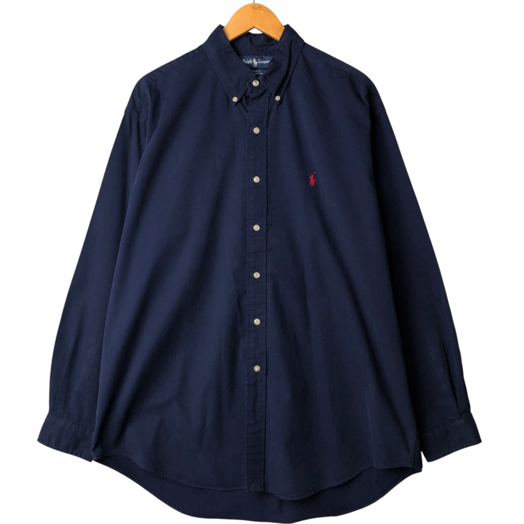 Ralph Lauren BLAKE long sleeve button down shirt, men's size L, vintage cotton navy blue type Vintage Second Hand