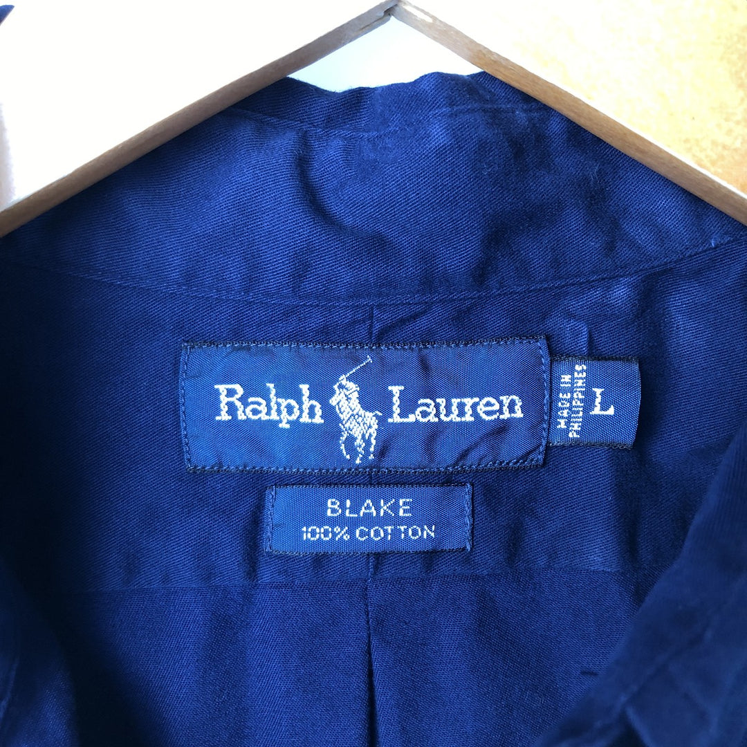 Ralph Lauren BLAKE long sleeve button down shirt, men's size L, vintage cotton navy blue type Vintage Second Hand