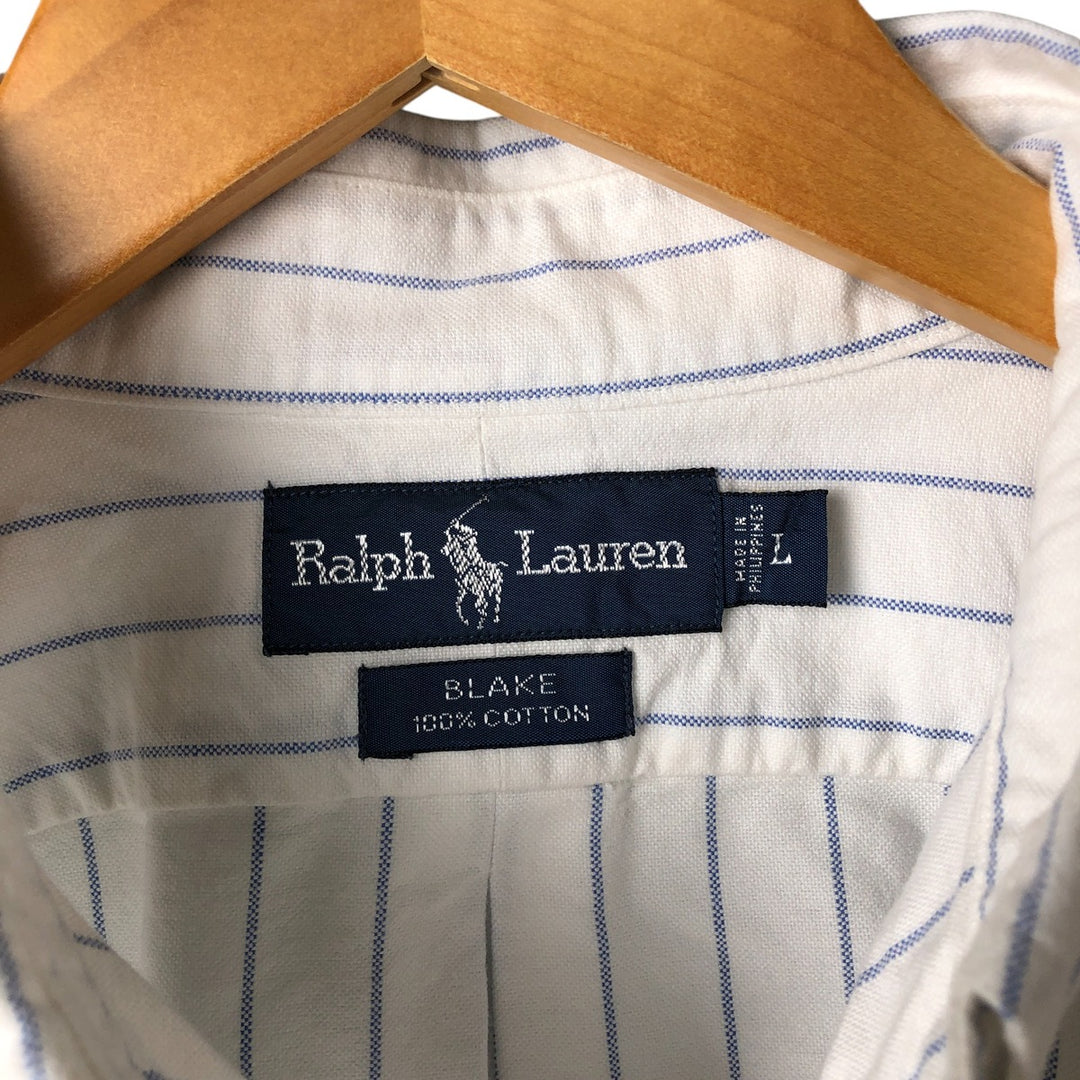 Ralph Lauren BLAKE long sleeve button-down striped shirt, men's size L cotton white type Vintage Second Hand