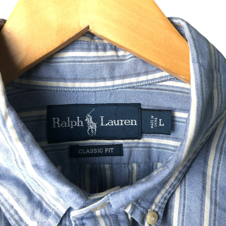 Ralph Lauren Classic Fit Long Sleeve Button Down Striped Shirt, Men's Size L cotton white type Vintage Second Hand