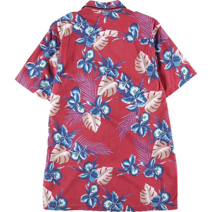 STUSSY All-Over Botanical Pattern Open Collar Rayon Hawaiian Aloha Shirt, Men's Size Small Rayon red type Vintage Second Hand