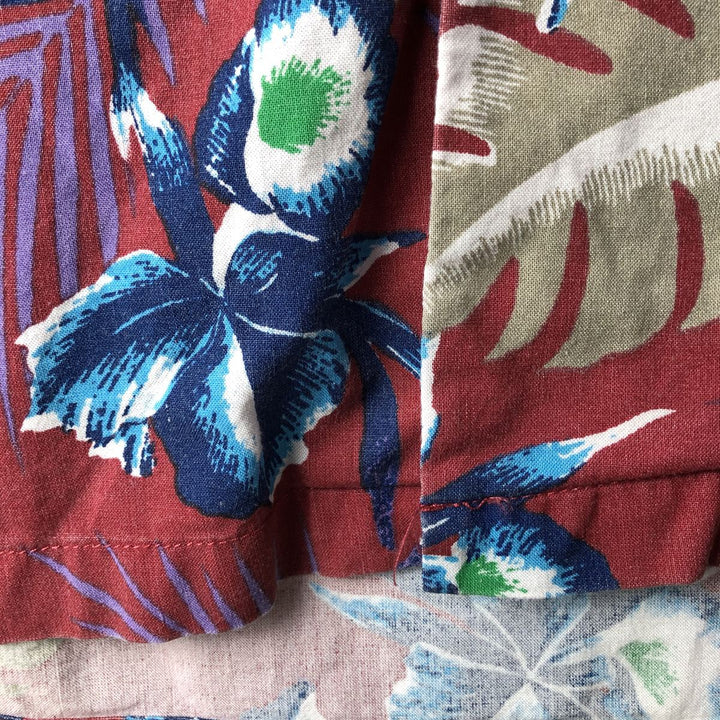 STUSSY All-Over Botanical Pattern Open Collar Rayon Hawaiian Aloha Shirt, Men's Size Small Rayon red type Vintage Second Hand