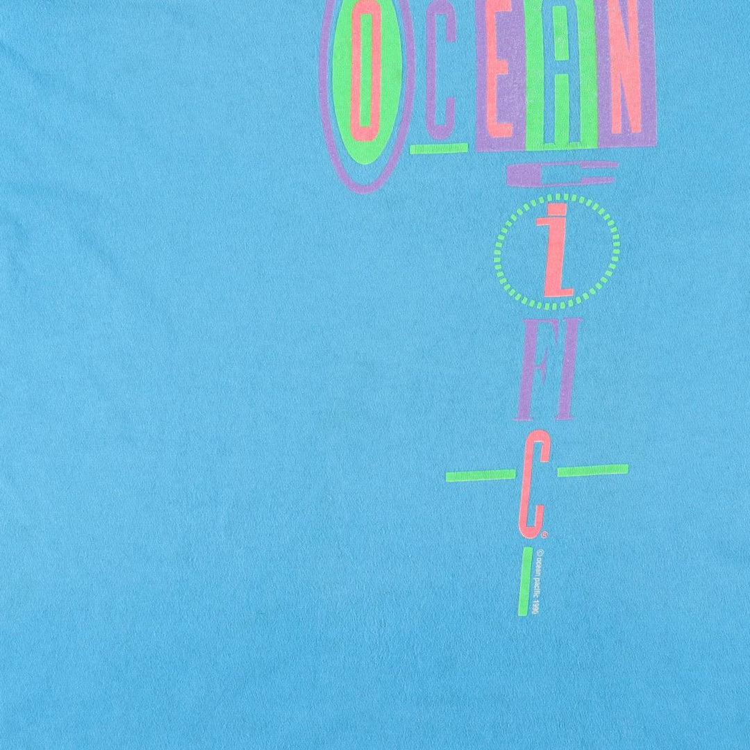 Vintage 90'S Ocean Pacific surf/skateboard t-shirt with silver tag, size M, men's unclear turquoise blue Vintage Second Hand