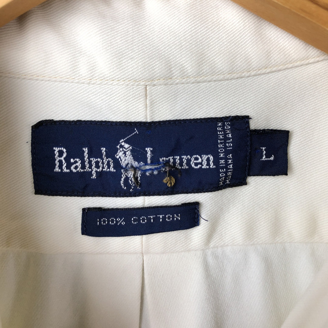 Ralph Lauren long sleeve button down shirt, men's size L cotton unbleached Vintage Second Hand