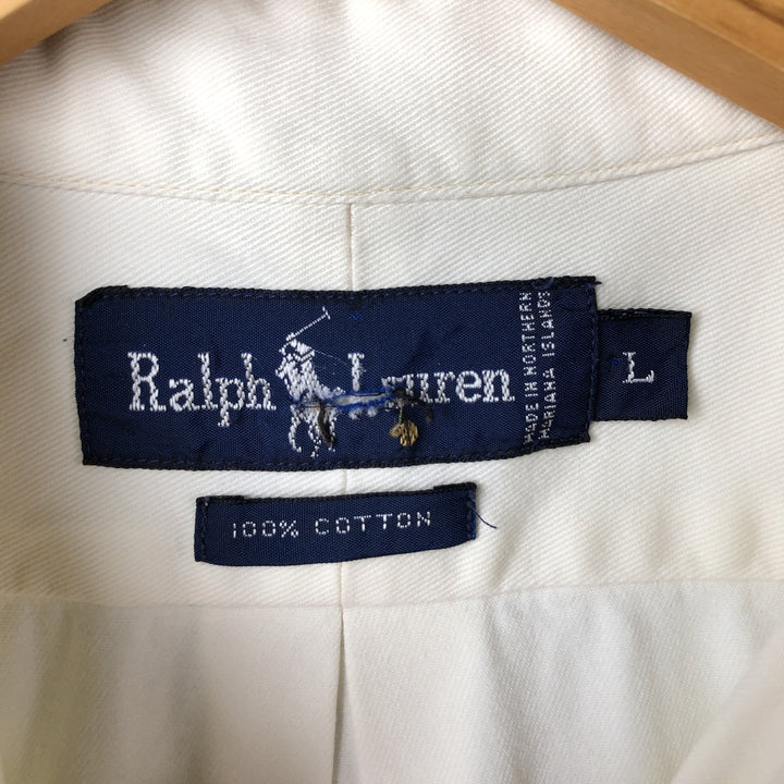 Ralph Lauren long sleeve button down shirt, men's size L cotton unbleached Vintage Second Hand