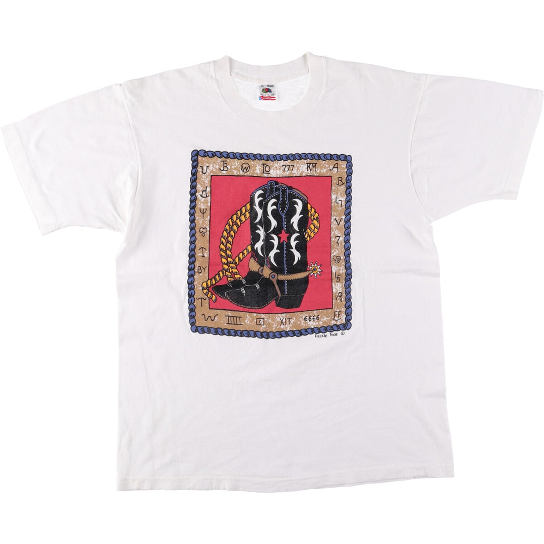 90'S Fruit of the Loom printed T-shirt, made in the USA, men's XL size, vintage cotton white type Vintage Second Hand