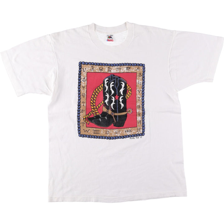 90'S Fruit of the Loom printed T-shirt, made in the USA, men's XL size, vintage cotton white type Vintage Second Hand