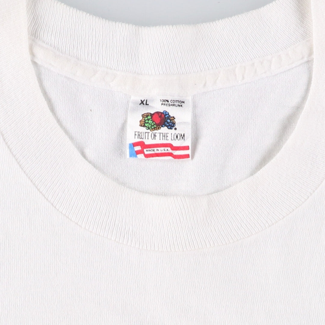 90'S Fruit of the Loom printed T-shirt, made in the USA, men's XL size, vintage cotton white type Vintage Second Hand