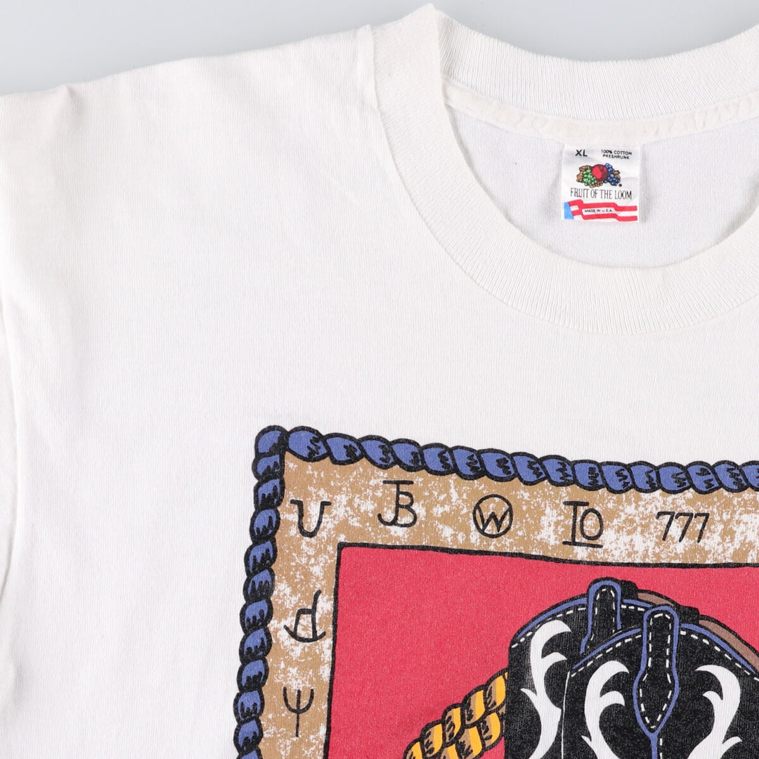 90'S Fruit of the Loom printed T-shirt, made in the USA, men's XL size, vintage cotton white type Vintage Second Hand