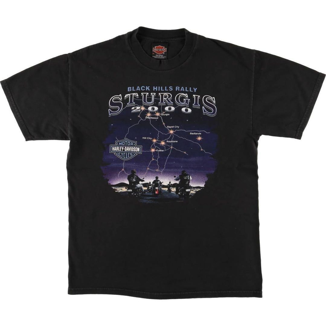 00'S Harley-Davidson Motorcycle Bike T-shirt Made in USA Men's M size cotton black type Vintage Second Hand